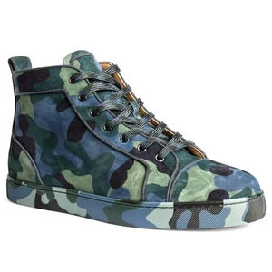 Christian Louboutin Louis Orlato Camouflage Suede Hi-Top Sneaker Blue Green 41.5